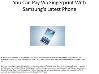 You Can Pay Via Fingerprint With Samsung's Latest Phone