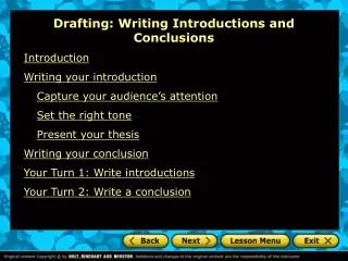Drafting: Writing Introductions and Conclusions