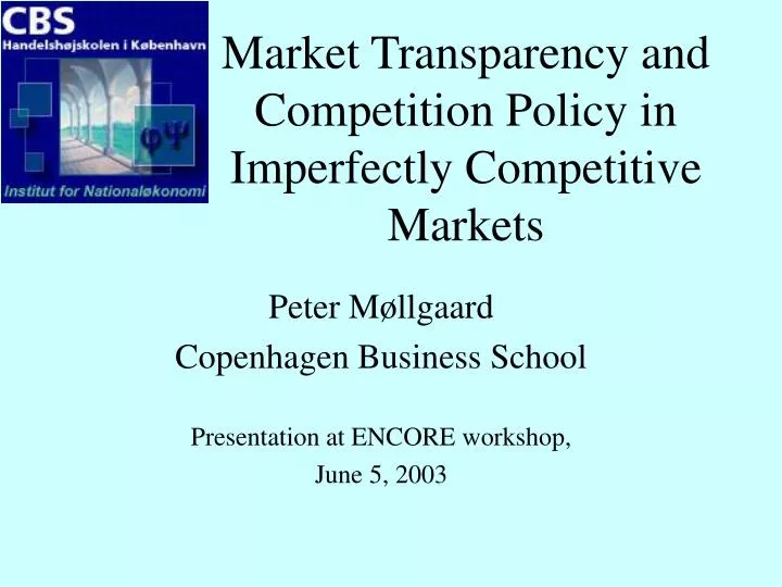 market transparency and competition policy in imperfectly competitive markets