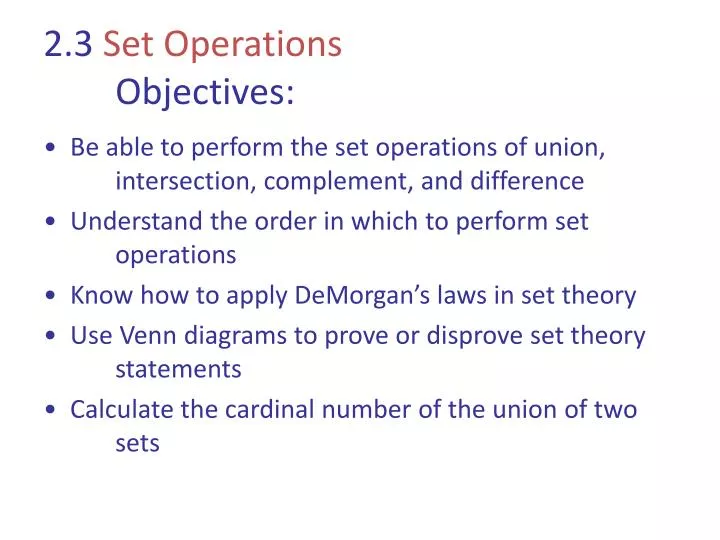 2 3 set operations objectives