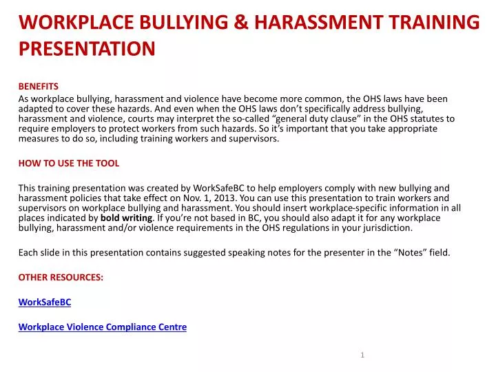 workplace bullying harassment training presentation