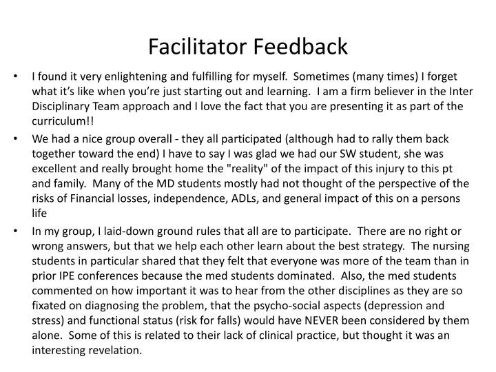 facilitator feedback