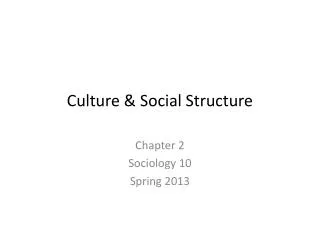Culture &amp; Social Structure
