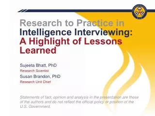 Research to Practice in Intelligence Interviewing: A Highlight of Lessons Learned