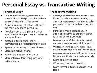 Personal Essay vs. Transactive Writing