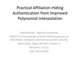 Practical Affiliation-Hiding Authentication from Improved Polynomial Interpolation