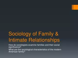 Sociology of Family &amp; Intimate Relationships