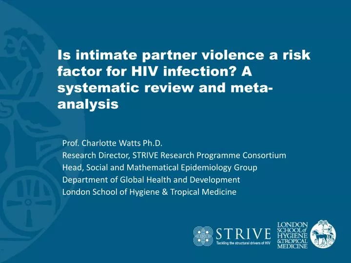 is intimate partner violence a risk factor for hiv infection a systematic review and meta analysis