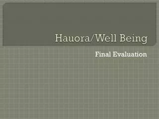 Hauora /Well Being