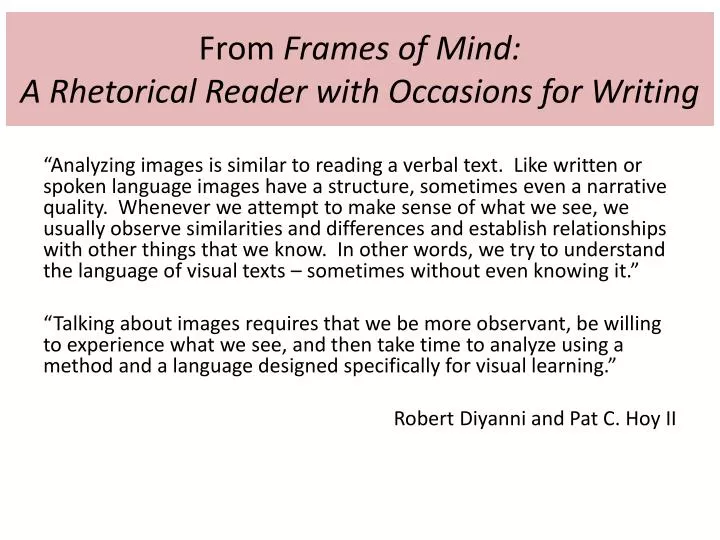 from frames of mind a rhetorical reader with occasions for writing