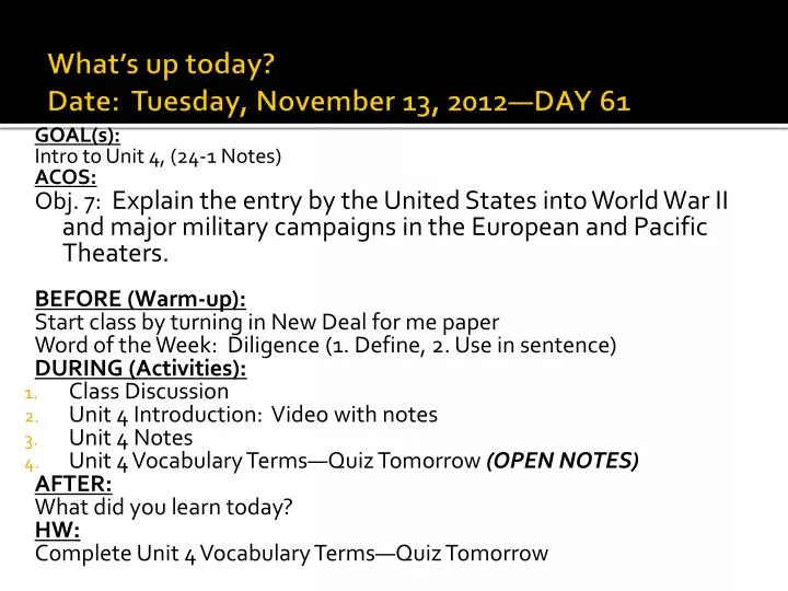 what s up today date tuesday november 13 2012 day 61