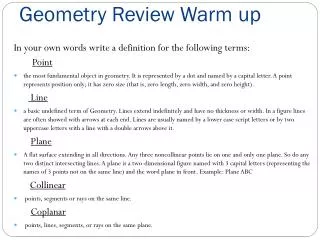 Geometry Review Warm up