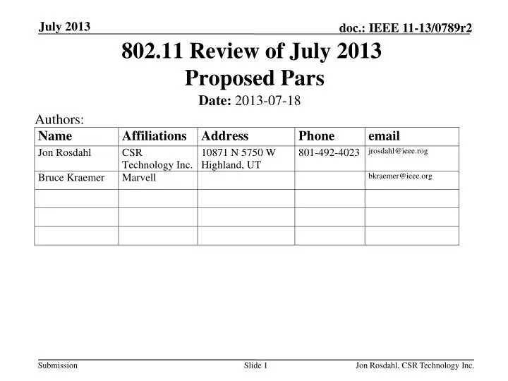 802 11 review of july 2013 proposed pars