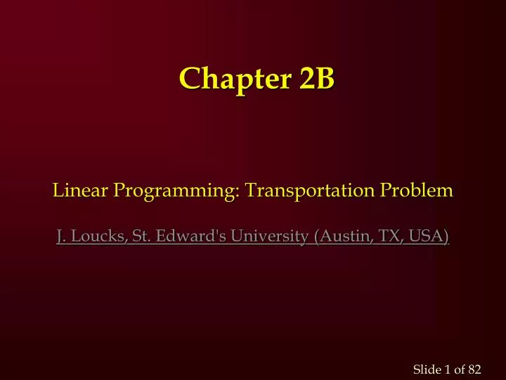linear programming transportation problem j loucks st edward s university austin tx usa