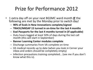 Prize for Performance 2012