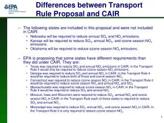 Differences between Transport Rule Proposal and CAIR