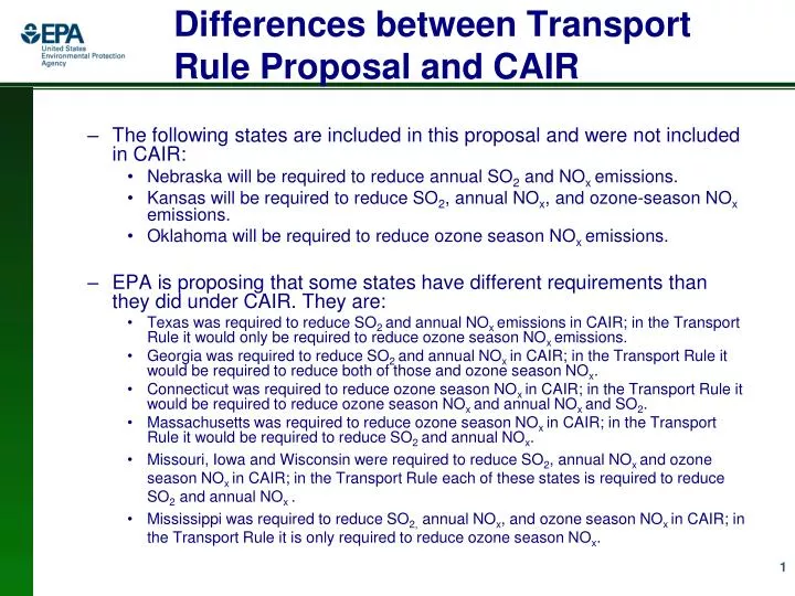 differences between transport rule proposal and cair