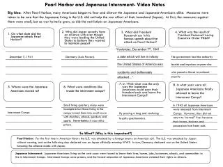Pearl Harbor and Japanese Internment- Video Notes