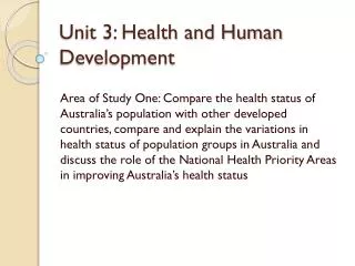 Unit 3: Health and Human Development