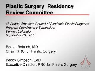 Plastic Surgery Residency Review Committee