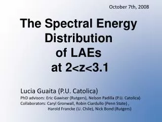 The Spectral Energy Distribution of LAEs at 2&lt; z &lt;3.1