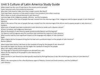 Unit 5 Culture of Latin America Study Guide