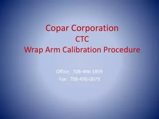 Copar Corporation CTC Wrap Arm Calibration Procedure