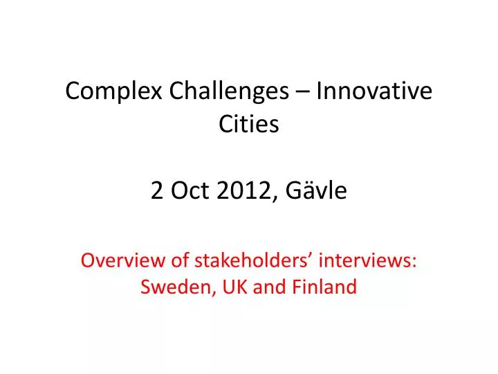 complex challenges innovative cities 2 oct 2012 g vle