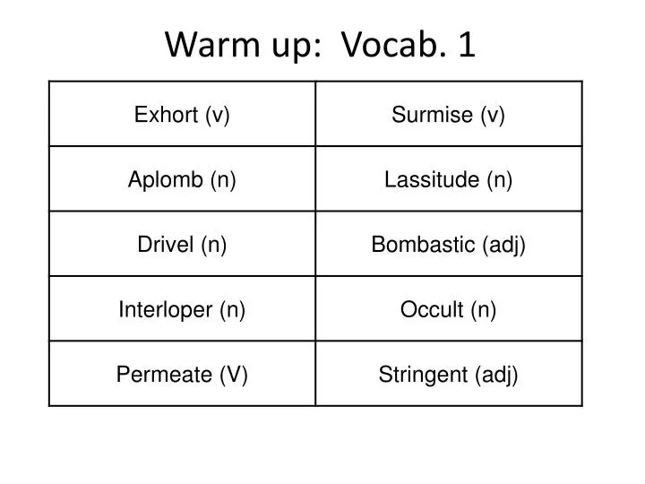 warm up vocab 1