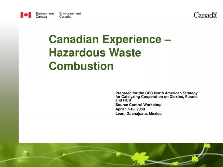 canadian experience hazardous waste combustion