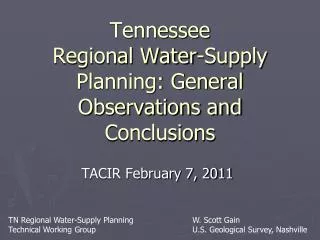 Tennessee Regional Water-Supply Planning: General Observations and Conclusions