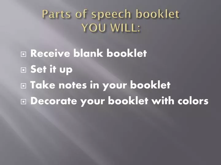 parts of speech booklet you will