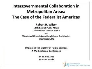 Intergovernmental Collaboration in Metropolitan Areas: The Case of the Federalist Americas