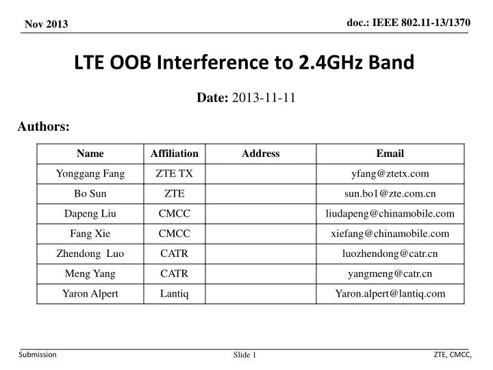 lte oob interference to 2 4ghz band