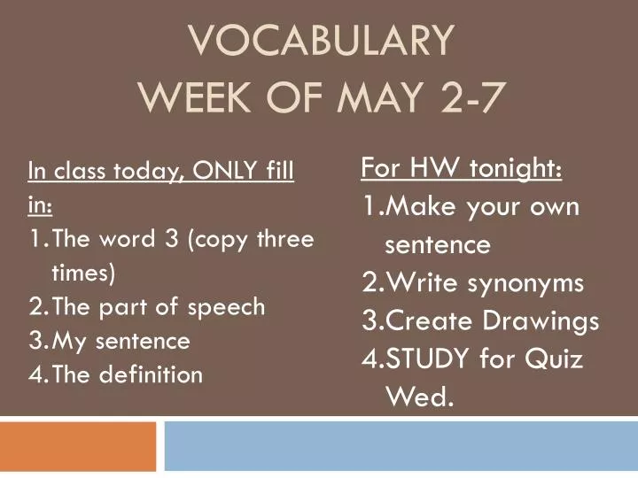 vocabulary week of may 2 7