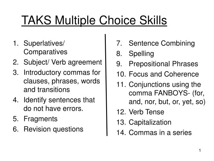 taks multiple choice skills