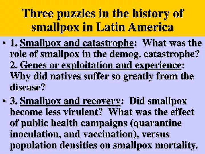 three puzzles in the history of smallpox in latin america