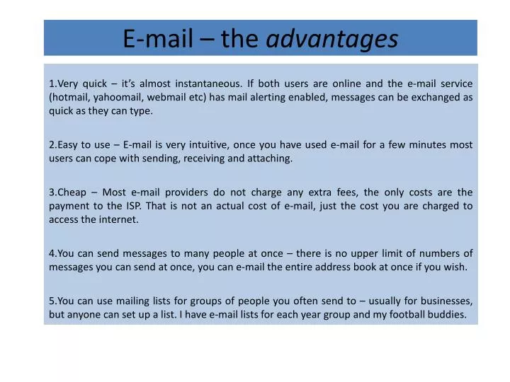 e mail the advantages