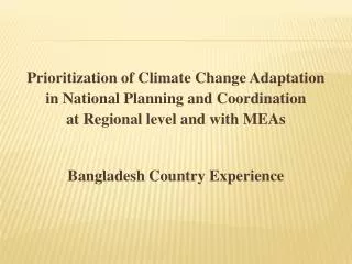 Prioritization of Climate Change Adaptation in National Planning and Coordination