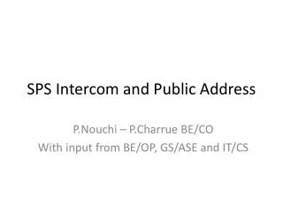 SPS Intercom and Public Address