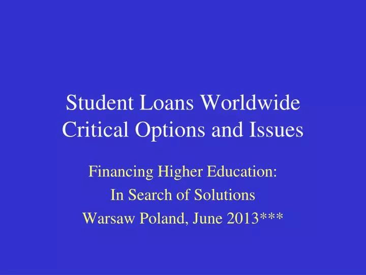 student loans worldwide critical options and issues