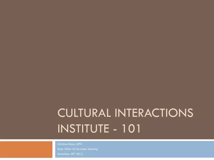 cultural interactions institute 101