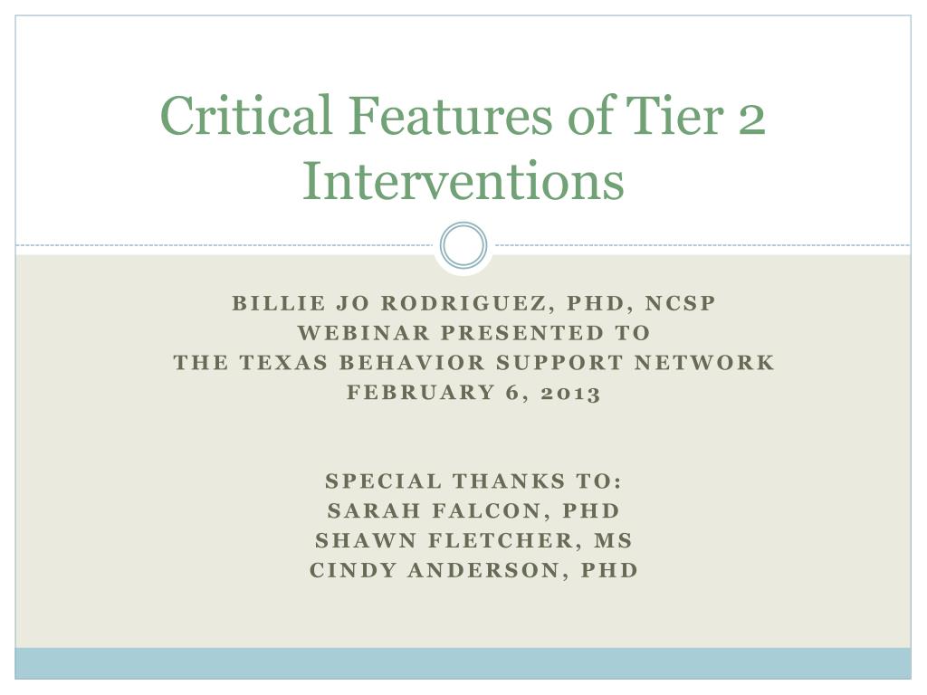 PPT - Critical Features of Tier 2 Interventions PowerPoint Presentation ...