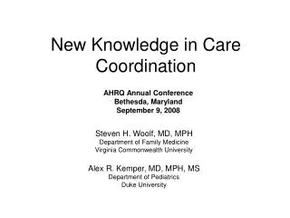 New Knowledge in Care Coordination