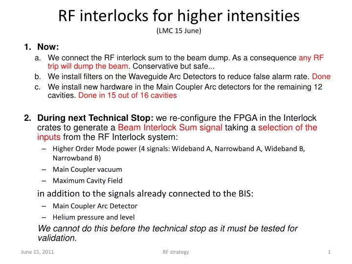 rf interlocks for higher intensities lmc 15 june