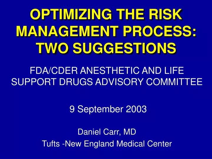 optimizing the risk management process two suggestions