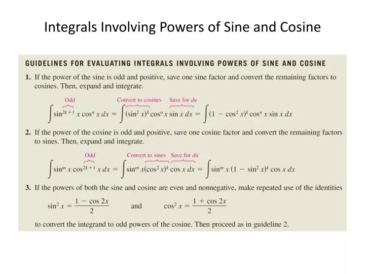 integrals involving powers of sine and cosine