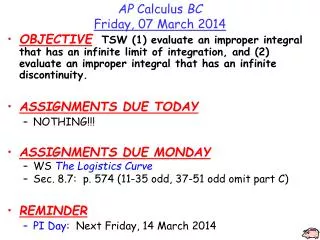 AP Calculus BC Friday, 07 March 2014