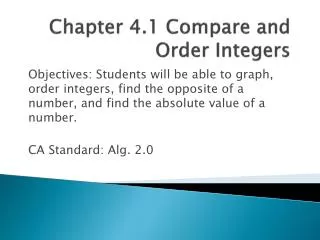 Chapter 4.1 Compare and Order Integers