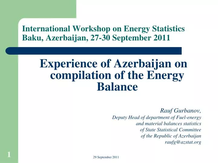 international workshop on energy statistics baku azerbaijan 27 30 september 2011